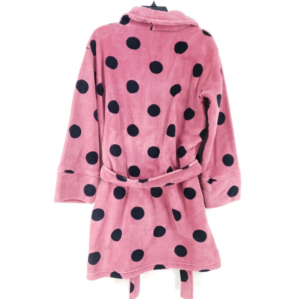 Victoria Secret Pink Fleece Robe Women's Size XSmall Pink Black Dot - Picture 2 of 6